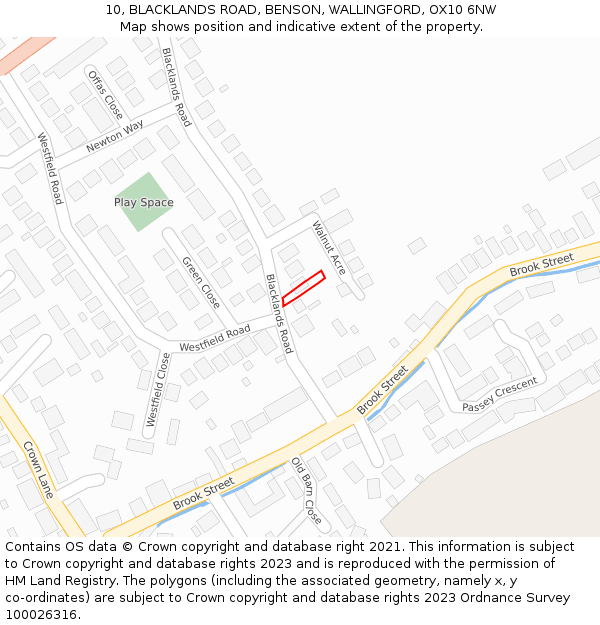 10, BLACKLANDS ROAD, BENSON, WALLINGFORD, OX10 6NW: Location map and indicative extent of plot