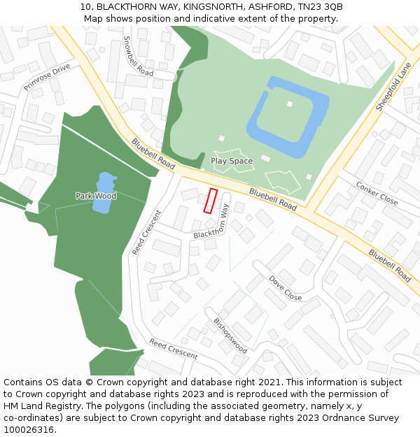 10, BLACKTHORN WAY, KINGSNORTH, ASHFORD, TN23 3QB: Location map and indicative extent of plot