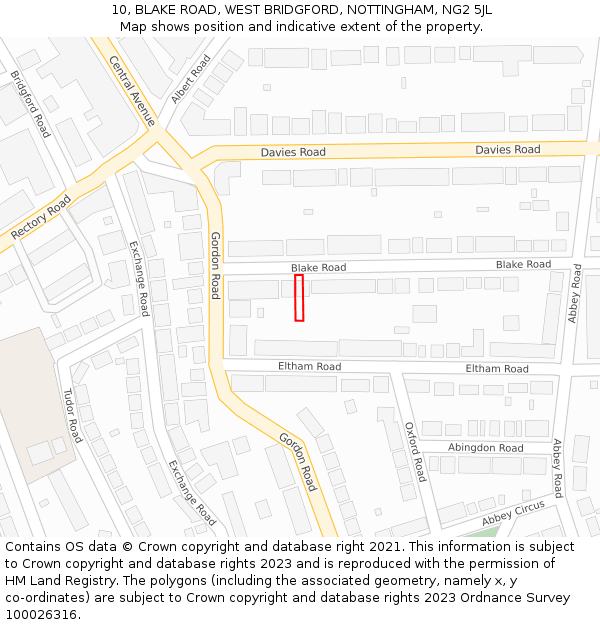 10, BLAKE ROAD, WEST BRIDGFORD, NOTTINGHAM, NG2 5JL: Location map and indicative extent of plot