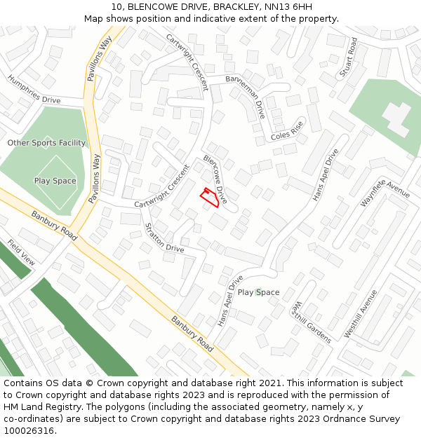 10, BLENCOWE DRIVE, BRACKLEY, NN13 6HH: Location map and indicative extent of plot