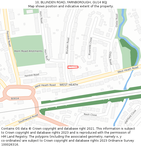 10, BLUNDEN ROAD, FARNBOROUGH, GU14 8QJ: Location map and indicative extent of plot