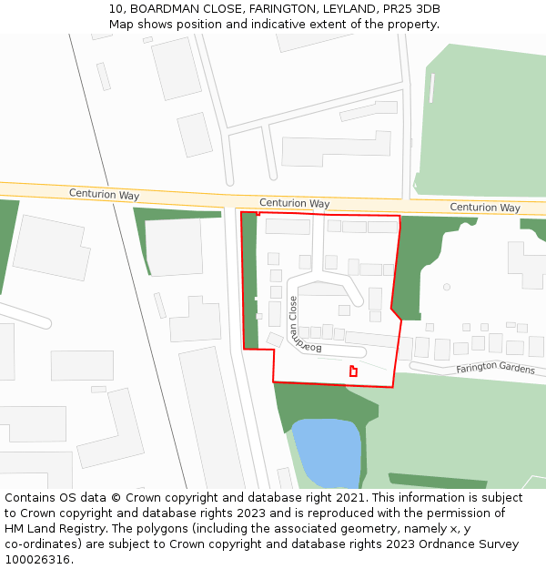 10, BOARDMAN CLOSE, FARINGTON, LEYLAND, PR25 3DB: Location map and indicative extent of plot