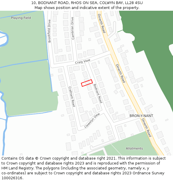 10, BODNANT ROAD, RHOS ON SEA, COLWYN BAY, LL28 4SU: Location map and indicative extent of plot