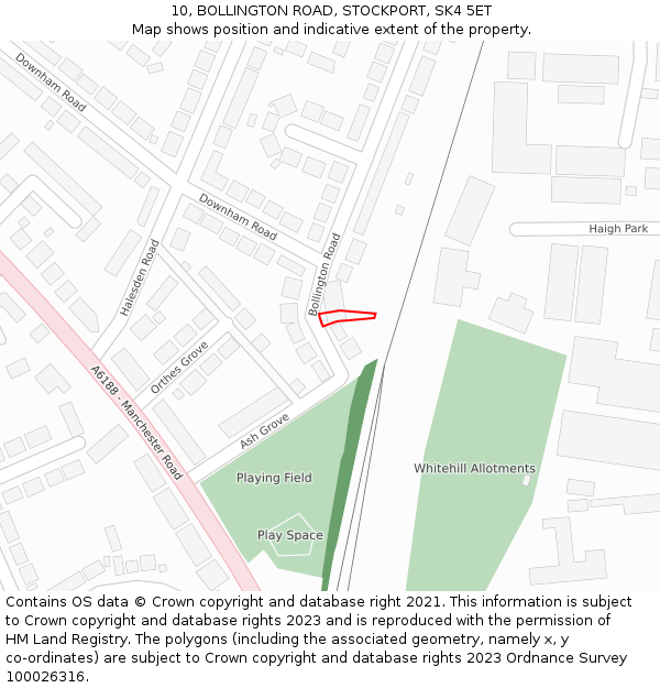 10, BOLLINGTON ROAD, STOCKPORT, SK4 5ET: Location map and indicative extent of plot