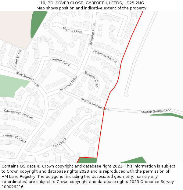 10, BOLSOVER CLOSE, GARFORTH, LEEDS, LS25 2NG: Location map and indicative extent of plot