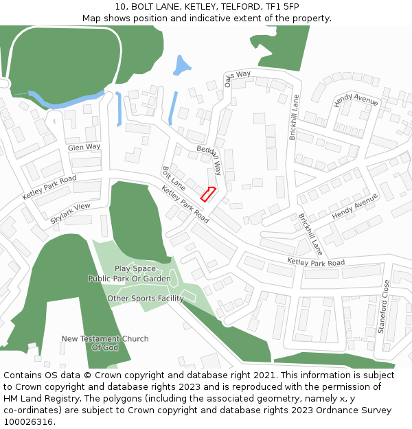 10, BOLT LANE, KETLEY, TELFORD, TF1 5FP: Location map and indicative extent of plot