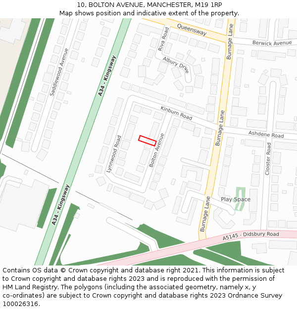 10, BOLTON AVENUE, MANCHESTER, M19 1RP: Location map and indicative extent of plot