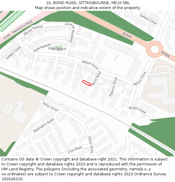 10, BOND ROAD, SITTINGBOURNE, ME10 5BL: Location map and indicative extent of plot