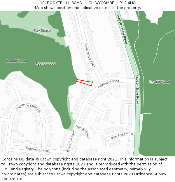 10, BOOKERHILL ROAD, HIGH WYCOMBE, HP12 4HA: Location map and indicative extent of plot