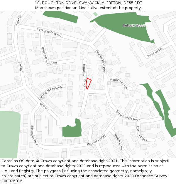 10, BOUGHTON DRIVE, SWANWICK, ALFRETON, DE55 1DT: Location map and indicative extent of plot