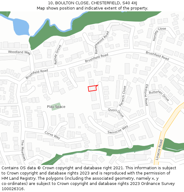 10, BOULTON CLOSE, CHESTERFIELD, S40 4XJ: Location map and indicative extent of plot