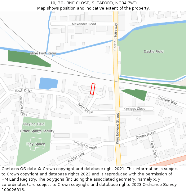 10, BOURNE CLOSE, SLEAFORD, NG34 7WD: Location map and indicative extent of plot