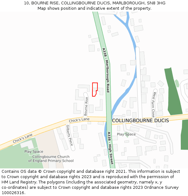 10, BOURNE RISE, COLLINGBOURNE DUCIS, MARLBOROUGH, SN8 3HG: Location map and indicative extent of plot