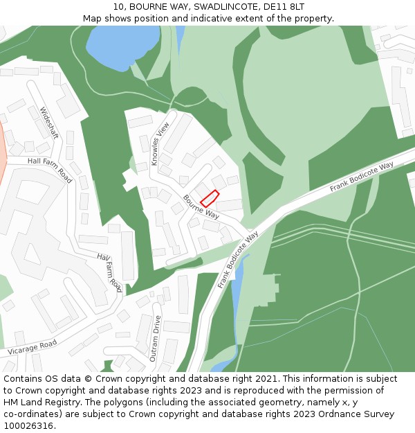10, BOURNE WAY, SWADLINCOTE, DE11 8LT: Location map and indicative extent of plot