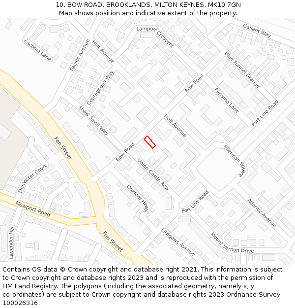 10, BOW ROAD, BROOKLANDS, MILTON KEYNES, MK10 7GN: Location map and indicative extent of plot