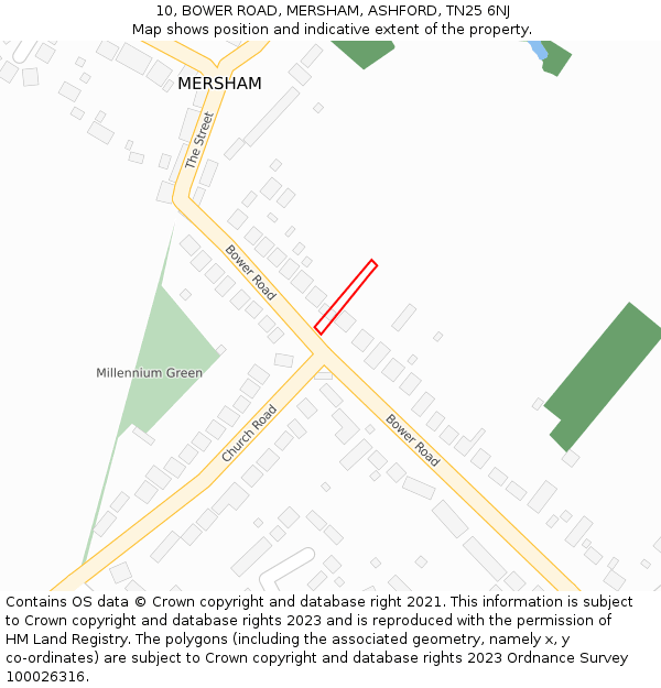 10, BOWER ROAD, MERSHAM, ASHFORD, TN25 6NJ: Location map and indicative extent of plot