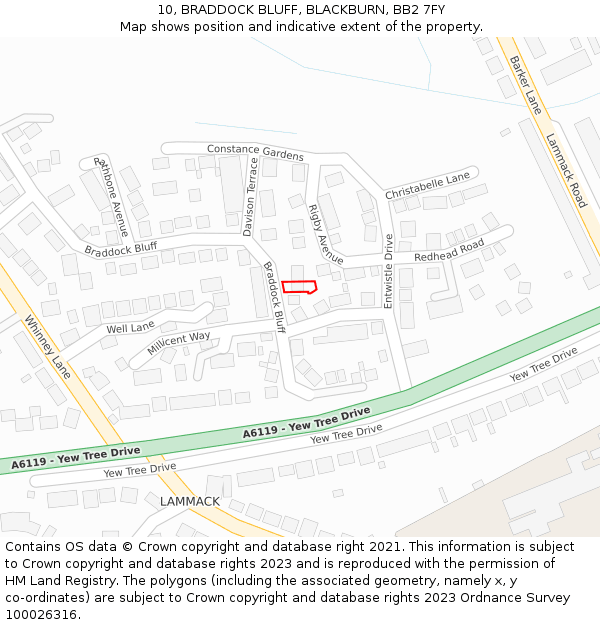 10, BRADDOCK BLUFF, BLACKBURN, BB2 7FY: Location map and indicative extent of plot