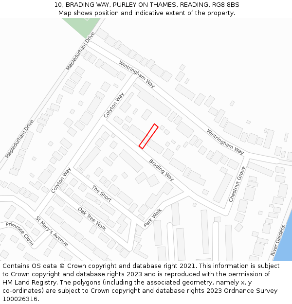 10, BRADING WAY, PURLEY ON THAMES, READING, RG8 8BS: Location map and indicative extent of plot