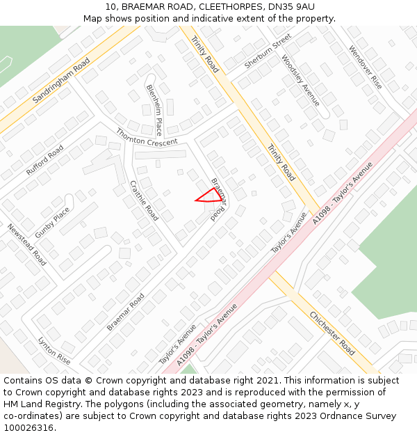 10, BRAEMAR ROAD, CLEETHORPES, DN35 9AU: Location map and indicative extent of plot