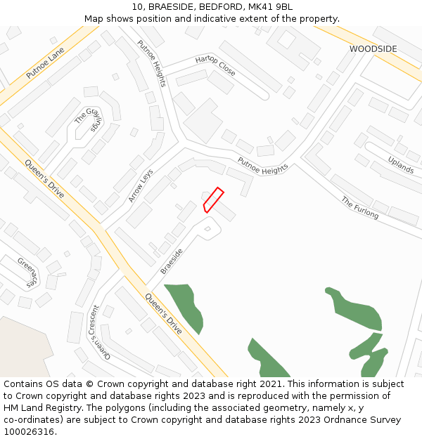 10, BRAESIDE, BEDFORD, MK41 9BL: Location map and indicative extent of plot