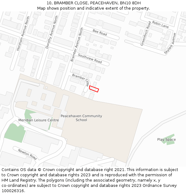 10, BRAMBER CLOSE, PEACEHAVEN, BN10 8DH: Location map and indicative extent of plot