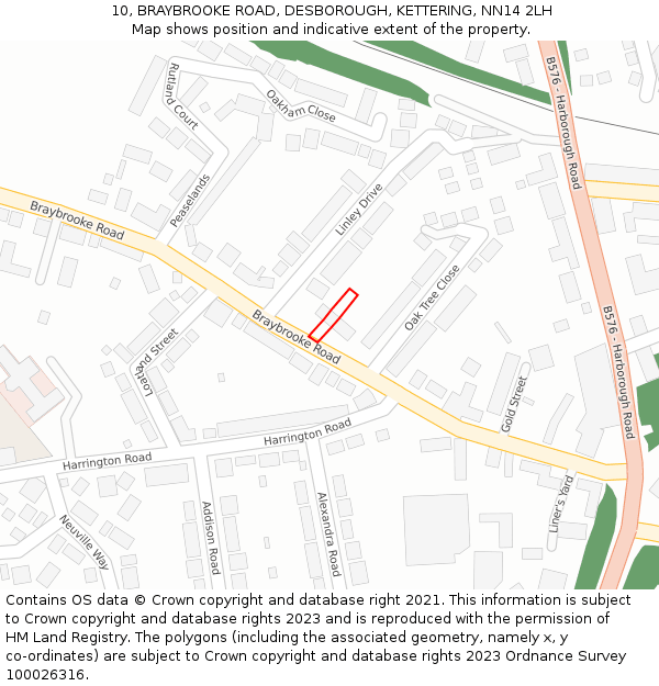 10, BRAYBROOKE ROAD, DESBOROUGH, KETTERING, NN14 2LH: Location map and indicative extent of plot