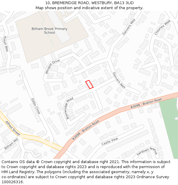 10, BREMERIDGE ROAD, WESTBURY, BA13 3UD: Location map and indicative extent of plot