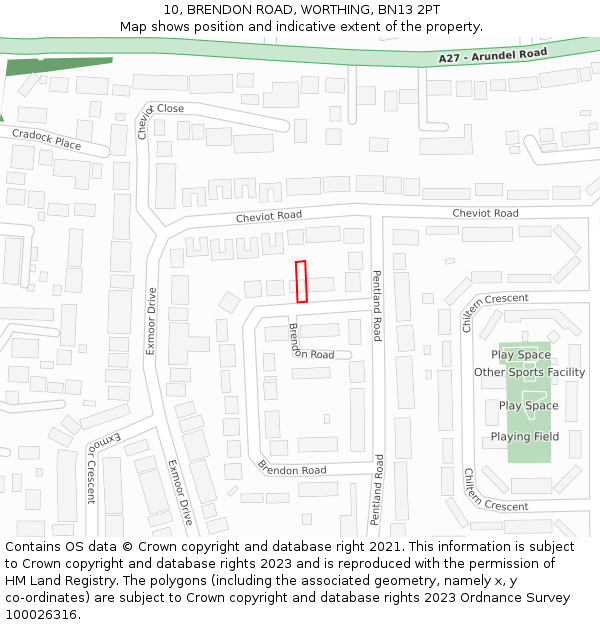 10, BRENDON ROAD, WORTHING, BN13 2PT: Location map and indicative extent of plot