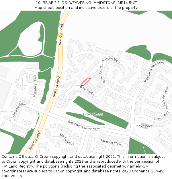 10, BRIAR FIELDS, WEAVERING, MAIDSTONE, ME14 5UZ: Location map and indicative extent of plot