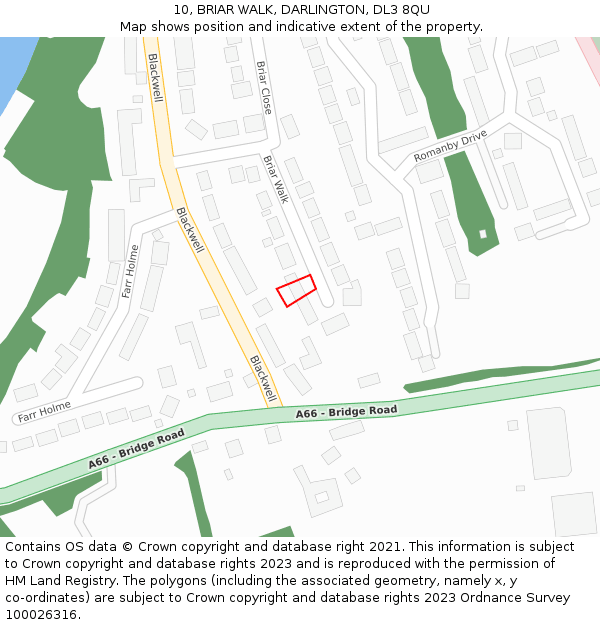 10, BRIAR WALK, DARLINGTON, DL3 8QU: Location map and indicative extent of plot