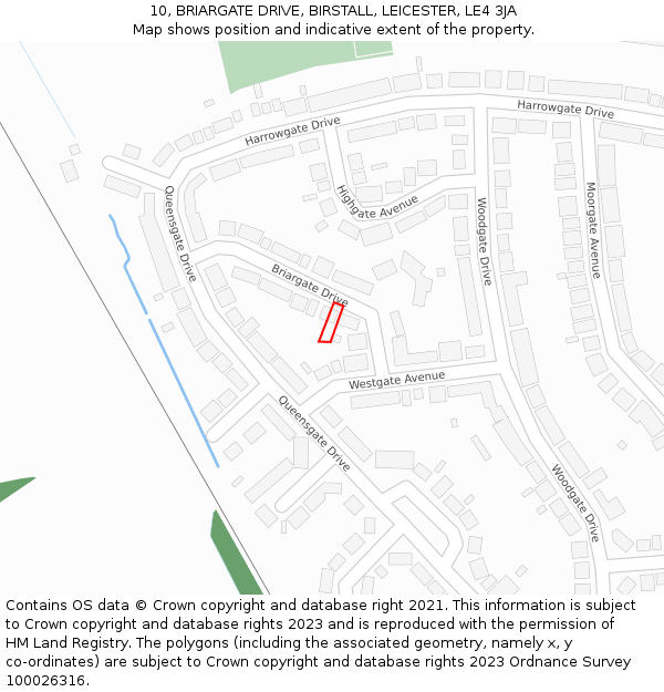 10, BRIARGATE DRIVE, BIRSTALL, LEICESTER, LE4 3JA: Location map and indicative extent of plot