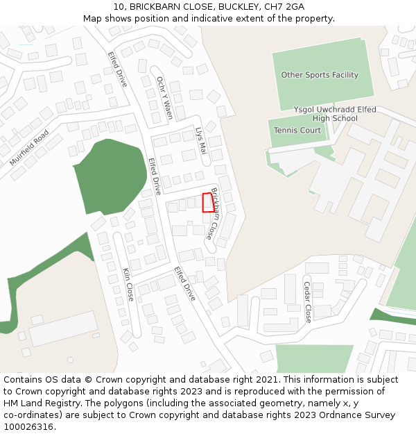 10, BRICKBARN CLOSE, BUCKLEY, CH7 2GA: Location map and indicative extent of plot