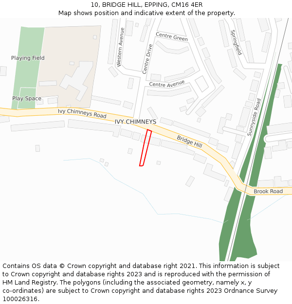 10, BRIDGE HILL, EPPING, CM16 4ER: Location map and indicative extent of plot