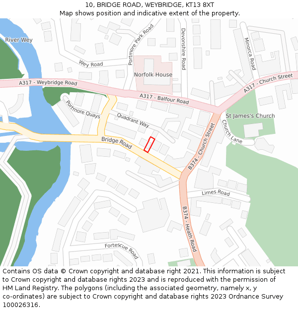 10, BRIDGE ROAD, WEYBRIDGE, KT13 8XT: Location map and indicative extent of plot