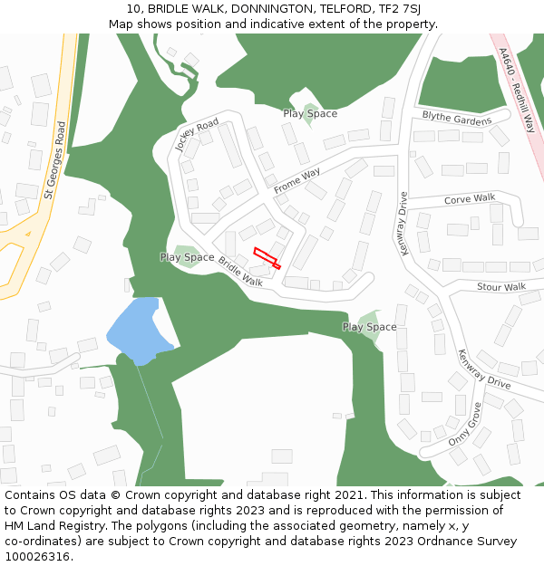 10, BRIDLE WALK, DONNINGTON, TELFORD, TF2 7SJ: Location map and indicative extent of plot