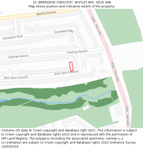 10, BRIERDENE CRESCENT, WHITLEY BAY, NE26 4AB: Location map and indicative extent of plot