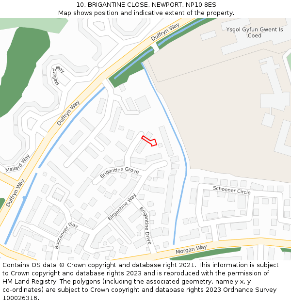 10, BRIGANTINE CLOSE, NEWPORT, NP10 8ES: Location map and indicative extent of plot
