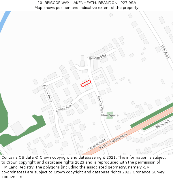 10, BRISCOE WAY, LAKENHEATH, BRANDON, IP27 9SA: Location map and indicative extent of plot