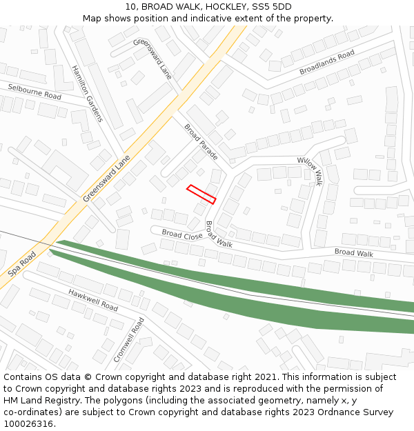 10, BROAD WALK, HOCKLEY, SS5 5DD: Location map and indicative extent of plot