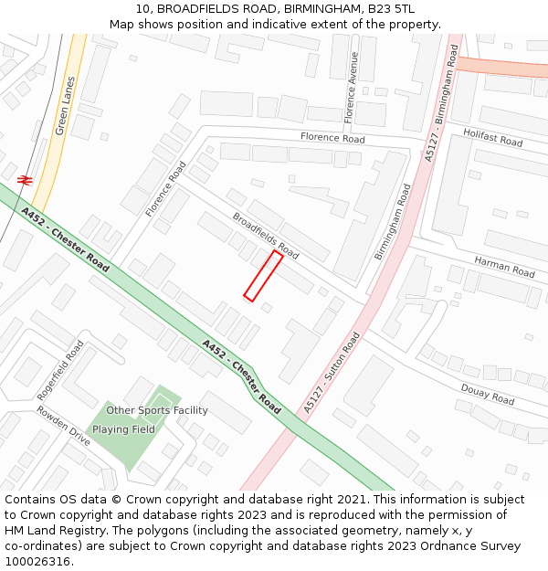 10, BROADFIELDS ROAD, BIRMINGHAM, B23 5TL: Location map and indicative extent of plot