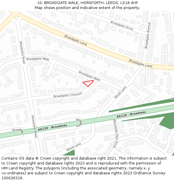 10, BROADGATE WALK, HORSFORTH, LEEDS, LS18 4HF: Location map and indicative extent of plot