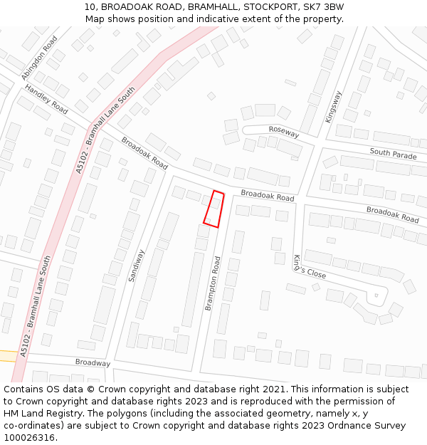 10, BROADOAK ROAD, BRAMHALL, STOCKPORT, SK7 3BW: Location map and indicative extent of plot