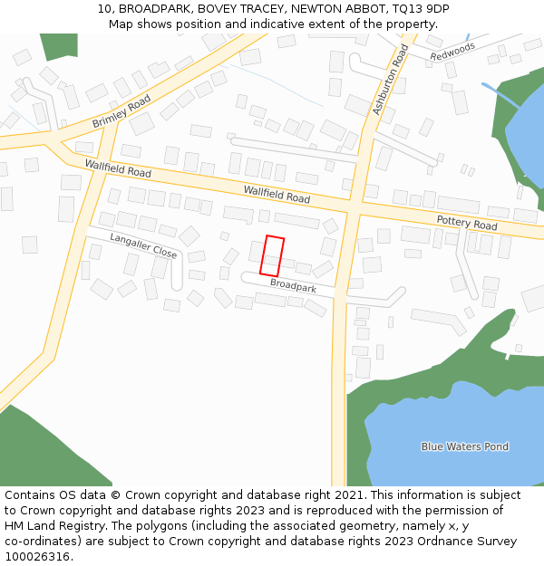 10, BROADPARK, BOVEY TRACEY, NEWTON ABBOT, TQ13 9DP: Location map and indicative extent of plot