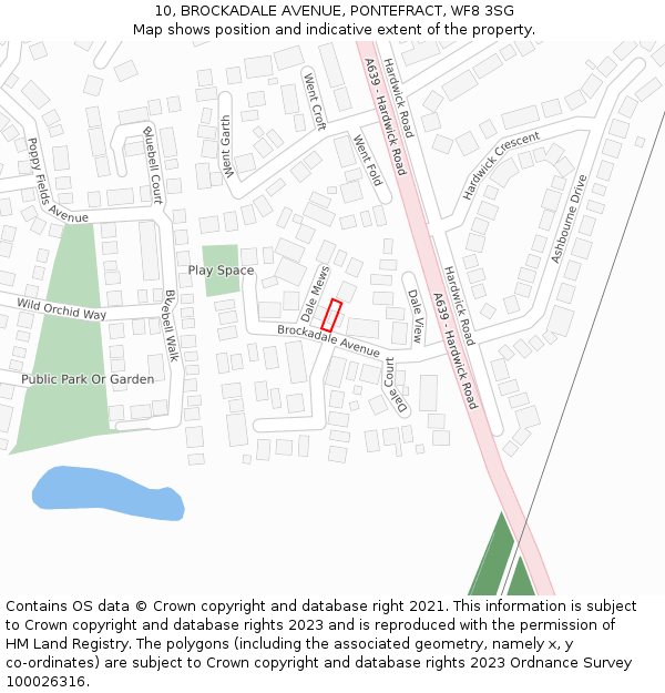 10, BROCKADALE AVENUE, PONTEFRACT, WF8 3SG: Location map and indicative extent of plot