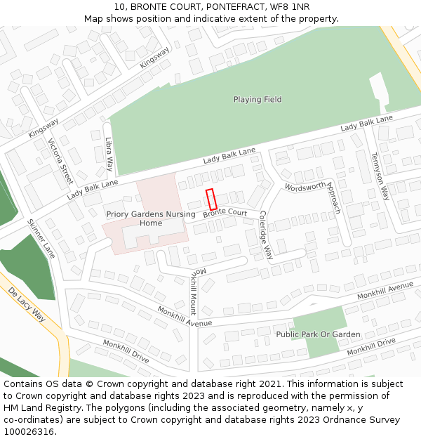 10, BRONTE COURT, PONTEFRACT, WF8 1NR: Location map and indicative extent of plot