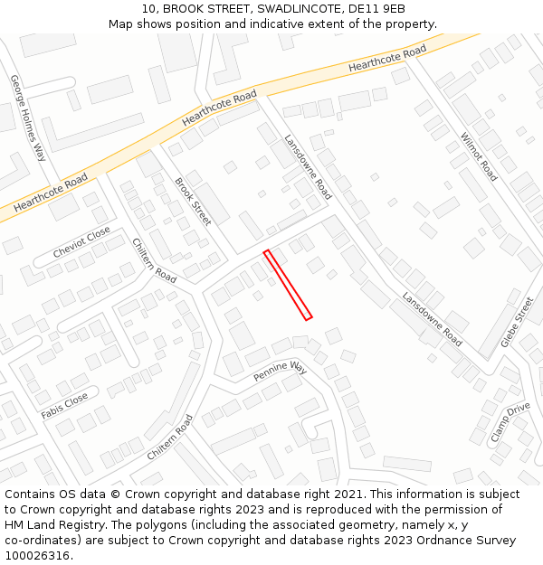 10, BROOK STREET, SWADLINCOTE, DE11 9EB: Location map and indicative extent of plot