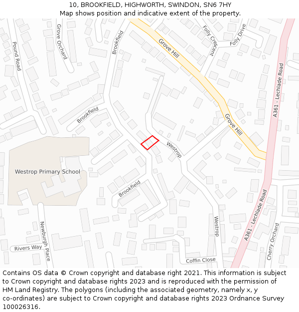 10, BROOKFIELD, HIGHWORTH, SWINDON, SN6 7HY: Location map and indicative extent of plot