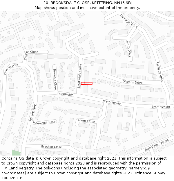 10, BROOKSDALE CLOSE, KETTERING, NN16 9BJ: Location map and indicative extent of plot