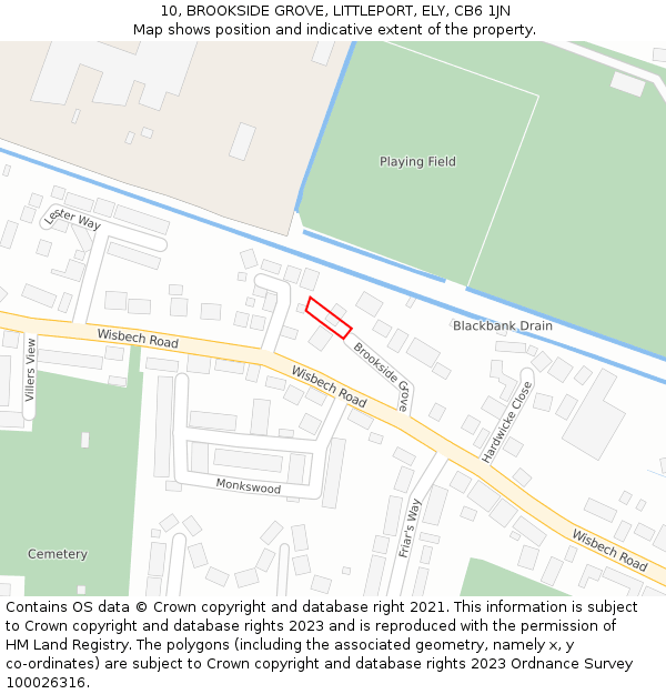 10, BROOKSIDE GROVE, LITTLEPORT, ELY, CB6 1JN: Location map and indicative extent of plot