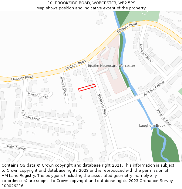 10, BROOKSIDE ROAD, WORCESTER, WR2 5PS: Location map and indicative extent of plot